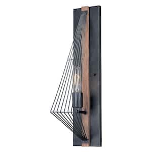 Dearborn 1-Light Black Oak Geometric Wire Cage Flush Wall Sconce