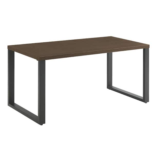 Pocassy Black Metal Rectangular Dining Table for 6 with Wood Grain Finish Top Brown(52 in. L x 26 in. H)
