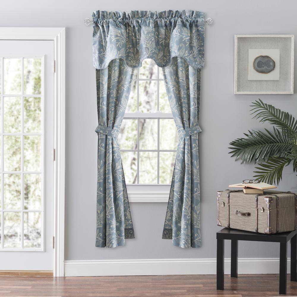 Lexington Blue Leaf Pattern Cotton Polyester Curtain Pair