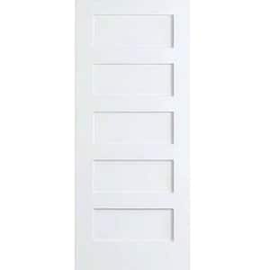 24 in. x 80 in. White 5-Panel Shaker Solid Core Wood Interior Door Slab