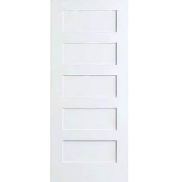 Kimberly Bay 24 in. x 80 in. White 5-Panel Shaker Solid Core Wood Interior Door Slab