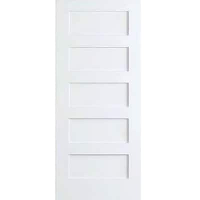 28 in. x 80 in. White 5-Panel Shaker Solid Core Wood Interior Door Slab