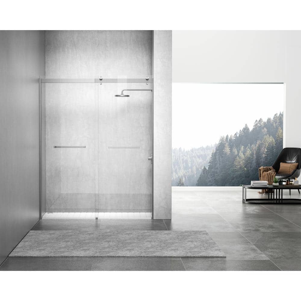 Simply Living 60 in. W x 76 in. H Frameless Sliding Shower Door in Brushed 