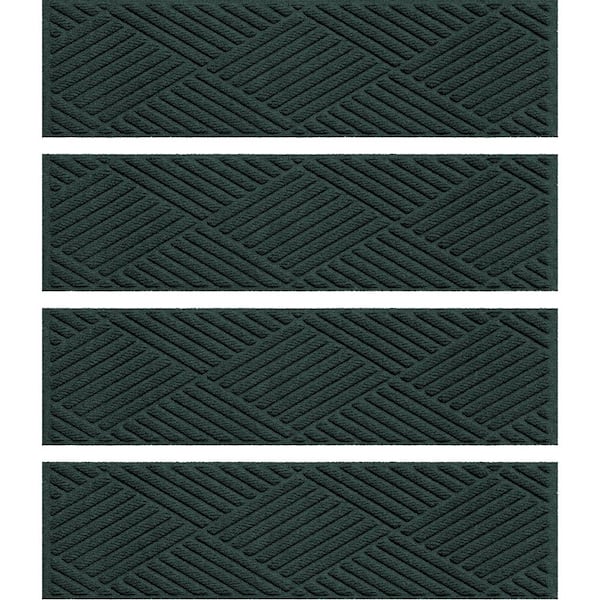 Bungalow Flooring Waterhog Diamonds 8.5 in. x 30 in. PET Polyester Indoor Outdoor Stair Tread Cover (Set of 4) Evergreen