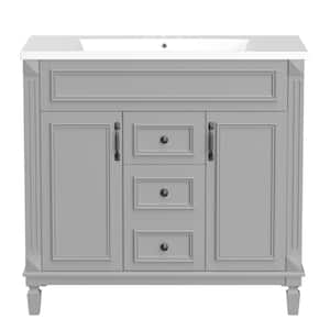 35.9 in. W. x 18.1 in. D x 34 in. H Single Sink Freestanding Bath Vanity in Grey with White Resin Top