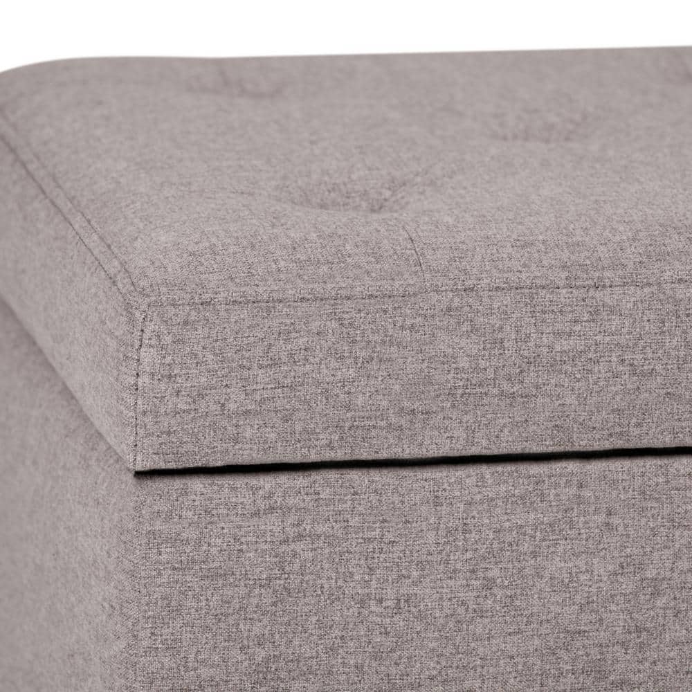 Cloud Gray Tufted Wood Footstool with Nail Trim - Traditional Style