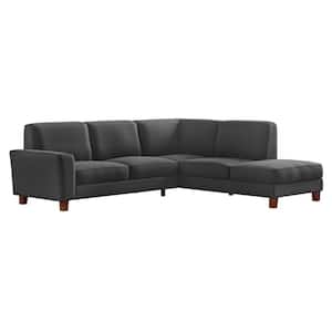 Zoey 2-Piece Charcoal Gray Linen-Like Fabric 4-Seater L-Shaped Right-Facing Chaise Sectional Sofa