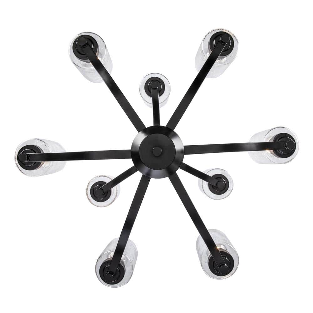 Simi Modern Black 9-Light Tiered Chandelier with Seeded Glass Shades