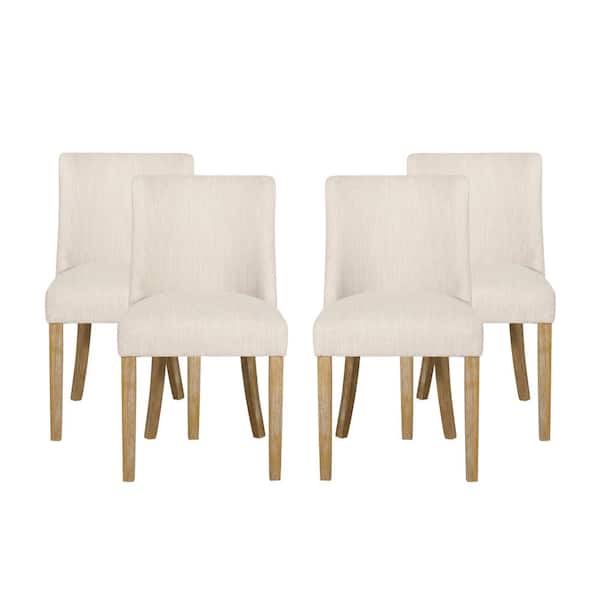 Noble House Bunce Beige and Natural Fabric Dining Chair (Set of 4)