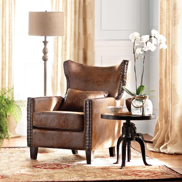 meloni faux suede brown bonded leather arm chair