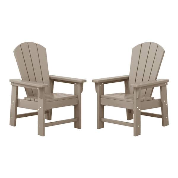 Children's Laguna Set of 2 Outdoor Patio All Weather Fade Resistant Kids Poly Plastic Adirondack Chairs, Weathered Wood