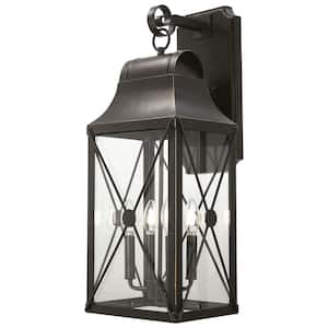 De Luz Oil Rubbed Bronze with Gold Highlights Outdoor Hardwired 10.5-in. Lantern Sconce with No Bulbs Included