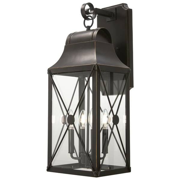 Minka Lavery De Luz Oil Rubbed Bronze with Gold Highlights Outdoor Hardwired 10.5-in. Lantern Sconce with No Bulbs Included