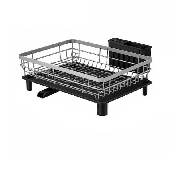 13 in. D x 17 in. W x 6 in. H Stainless Steel Dish Racks with Removable Utensil Holder and Drainboard for Kitchen, Grey