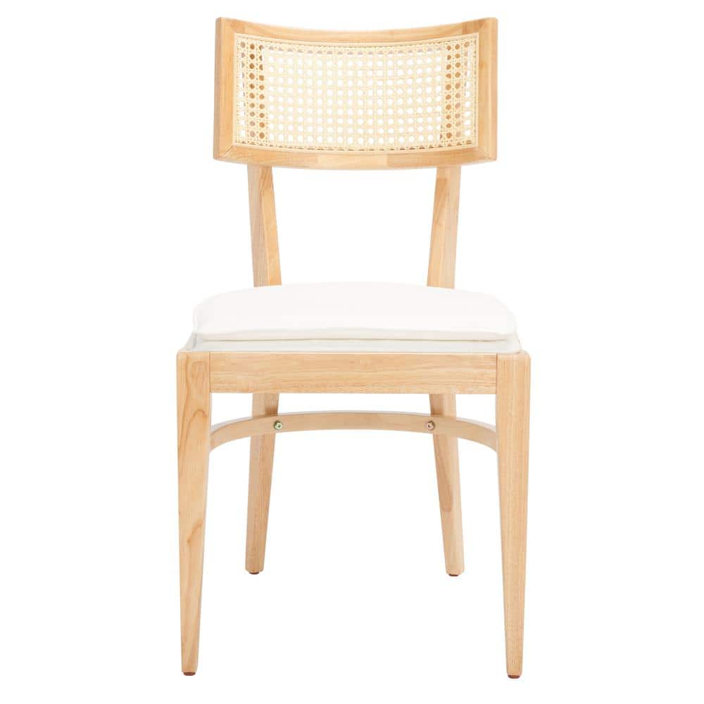 Natural Wood and Cane Upholstered Side Chair
