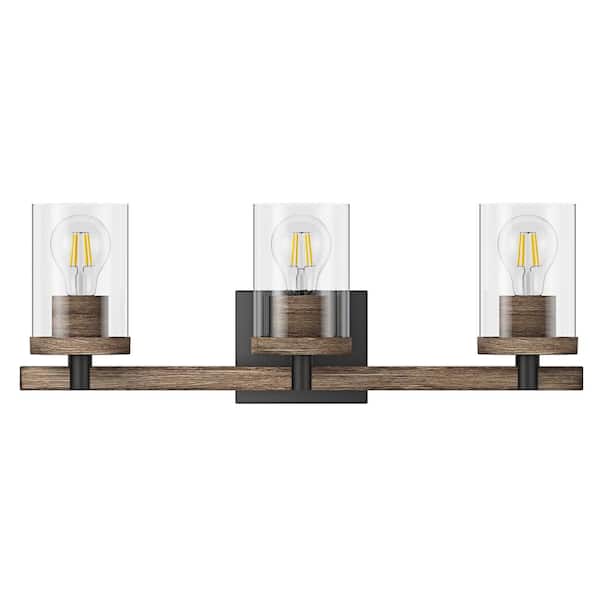 aiwen Farmhouse 23.03 in. Bathroom 3-Light Vanity Light Vintage Industrial Wall Sconces Over Mirror with Clear Glass Shade