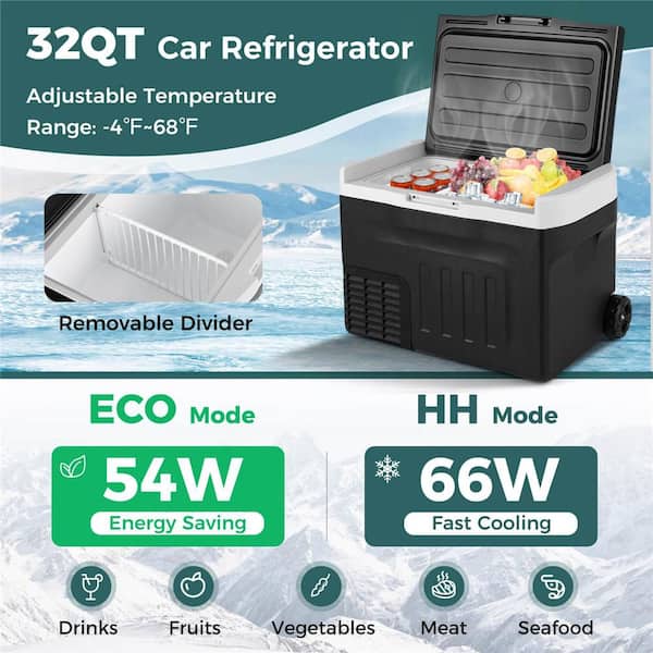 12 Volt Car Refrigerator with -4℉~68℉ Adjustable Range Divider for Camping 32 qt.