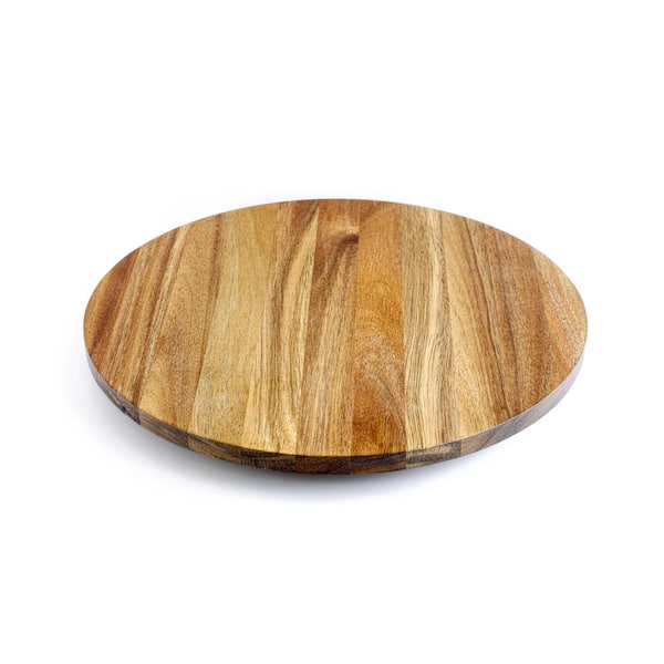 Acacia Wood Lazy Susan Turntable - 14 Diameter - 100% Grapeseed Oil Finish  - Wooden Lazy Susans with Iron Rim, Wooden Lazy Susan Kitchen Turntable