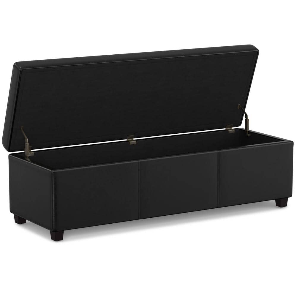 Midnight Black Faux Leather Extra Large Storage Ottoman Bench