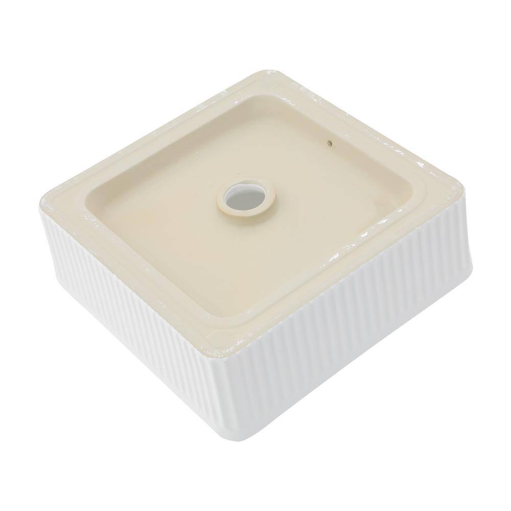15.69" White Ceramic Square Vessel Bathroom Sink
