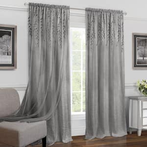 Willow 42 in. W x 63 in. L Polyester Light Filtering Window Panel in Grey
