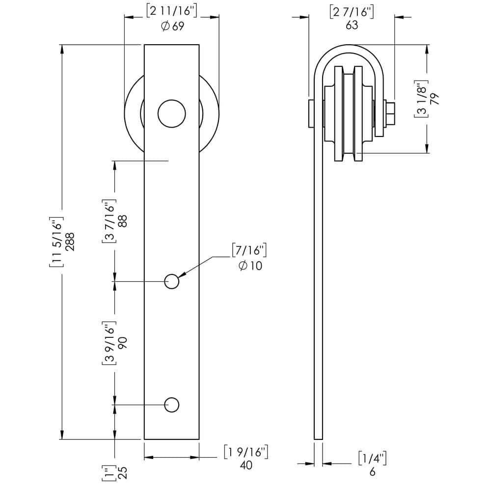 81 in. Brushed Copper Steel Barn Door Hardware Kit