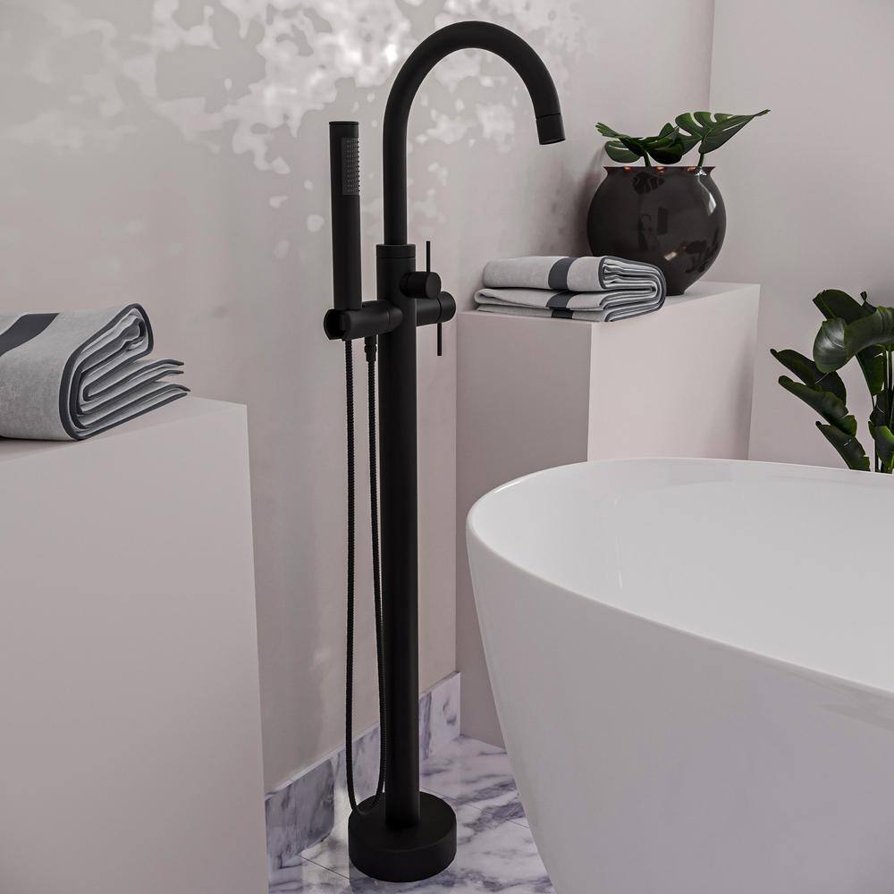 Matte Black Brass Floor Mount Freestanding Bathtub Filler Faucet