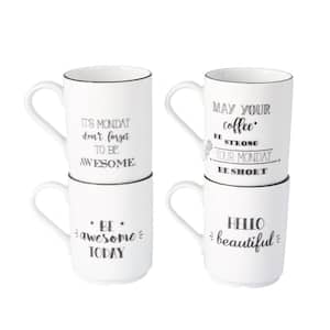 Be Happy 4-Piece Porcelain Mug Set, Designs 1-4 (Service for 4)