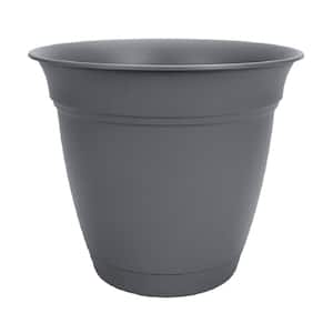 12 in. Warm Gray Eclipse Plastic Planter with Attached Saucer