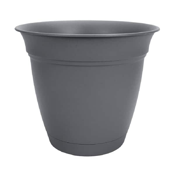 12 in. Warm Gray Eclipse Plastic Planter with Attached Saucer  ECA12000DE21016LRCKC - The Home Depot