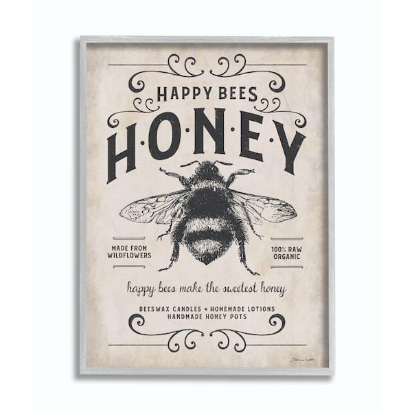 Stupell Industries 11 in. x 14 in. "Honey Bee Rustic Farm Textured Word" by Stephanie Workman Marrott Framed Wall Art