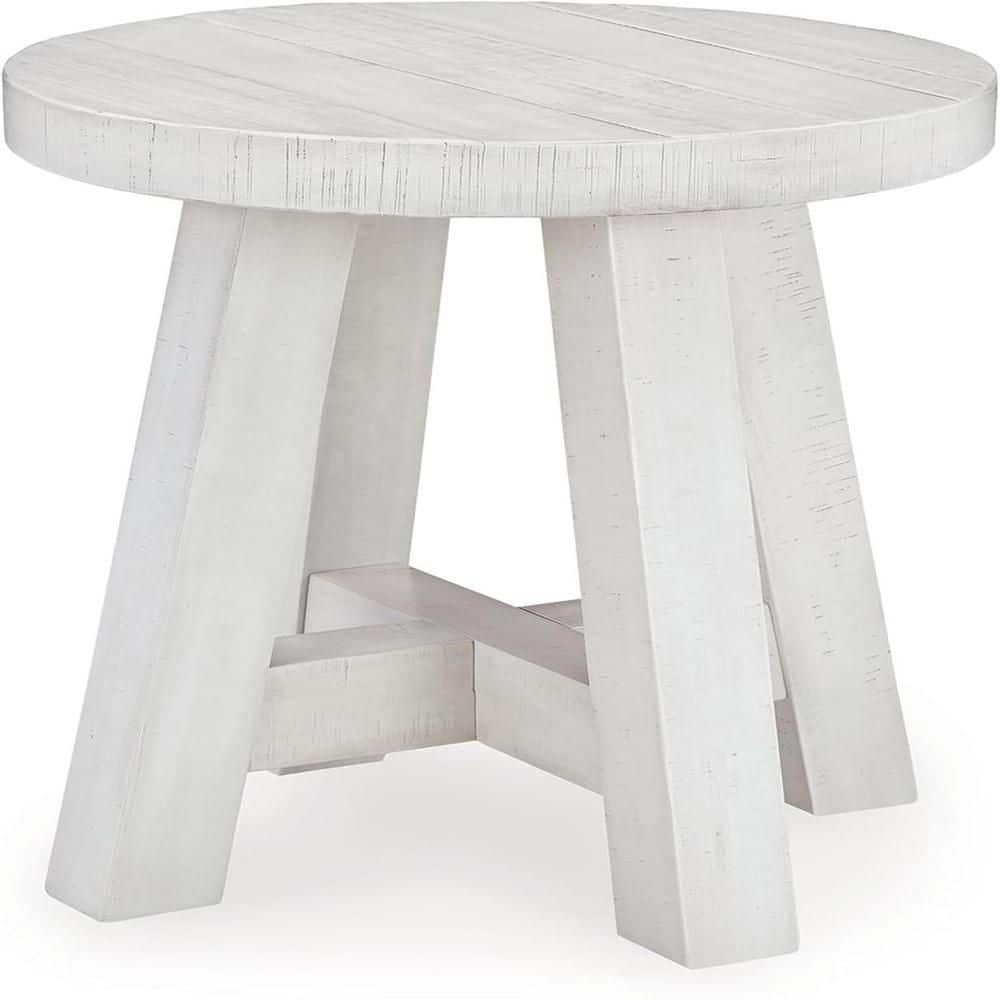 24 in. Antique White Round Wood End Table, Sturdy Build End Side Table for Living Rooms