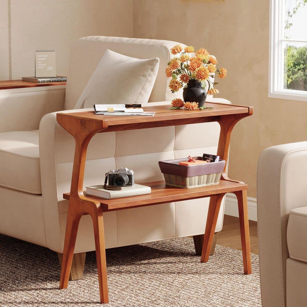 Kerlin 27. 56 in. Natural Wood Rectangle All Solid Wood Side Table, Minimalist End Table with Shelves for Living Room price history on PriceWatchPro
