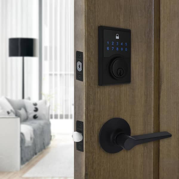 Square Matte Black Compact Touch Electronic Single Cylinder Deadbolt