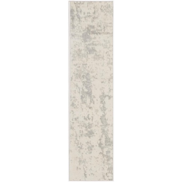 Nourison Concerto Cream Grey 2 ft. x 8 ft. Abstract Contemporary Runner Area Rug