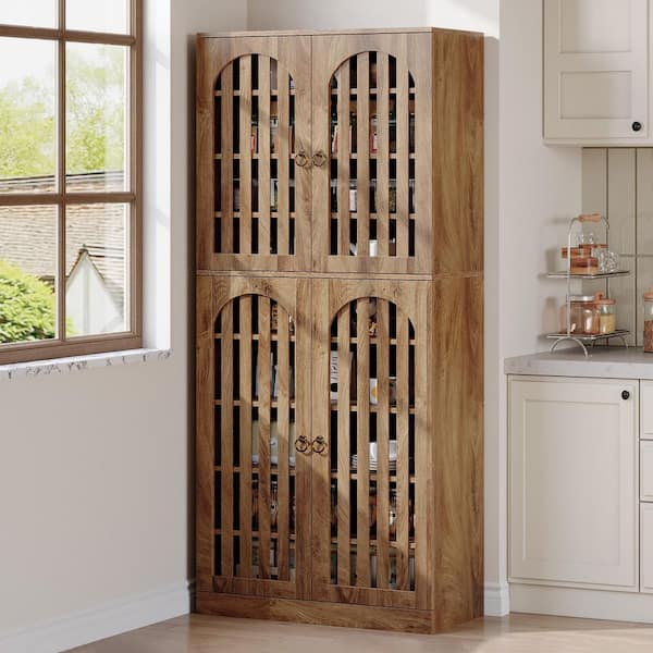 Keenyah Brown Engineered Wood 28.7 in. Pantry Cabinet with Adjustable Storage Shelves