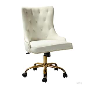 Adelina Ivory Swivel Tufted Task Chair with Nailhead Trim