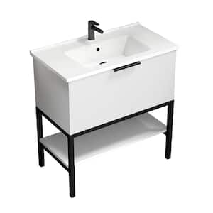 Bodrum 33.46 in. W x 17.72 in. D x 35.04 in . H FreeStanding Bath Vanity in Glossy White with Vanity Top Basin in White