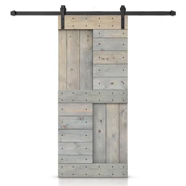 CALHOME 42 in. x 84 in. Smoke Gray Stained DIY Knotty Pine Wood Interior Sliding Barn Door with Hardware Kit