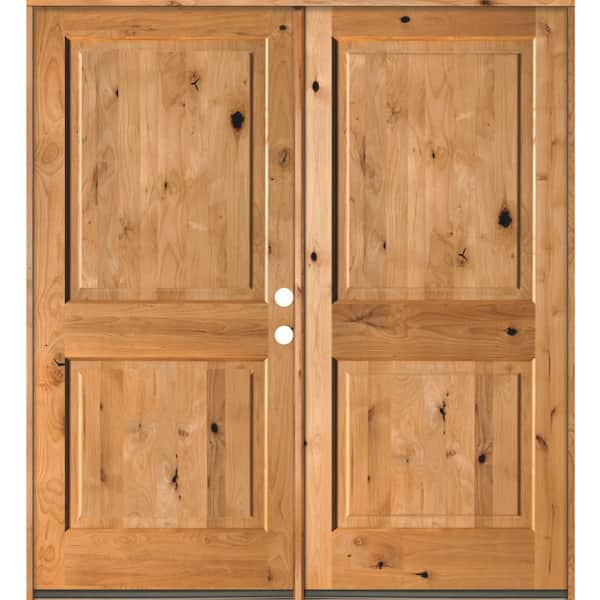 Krosswood Doors 72 in. x 80 in. Rustic Knotty Alder 2-Panel Square Top Clear Stain Left-Hand Inswing Wood Double Prehung Front Door