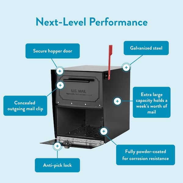 Oasis Classic Black, Extra Large, Steel, Locking, Post Mount Parcel Mailbox with High Security Reinforced Lock