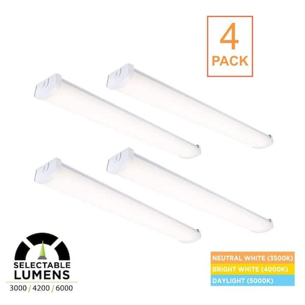 4 ft. x 6 in. 3000/4200/6000 Lumens Integrated LED Commercial White Wraparound Light Selectable (4-Pack)