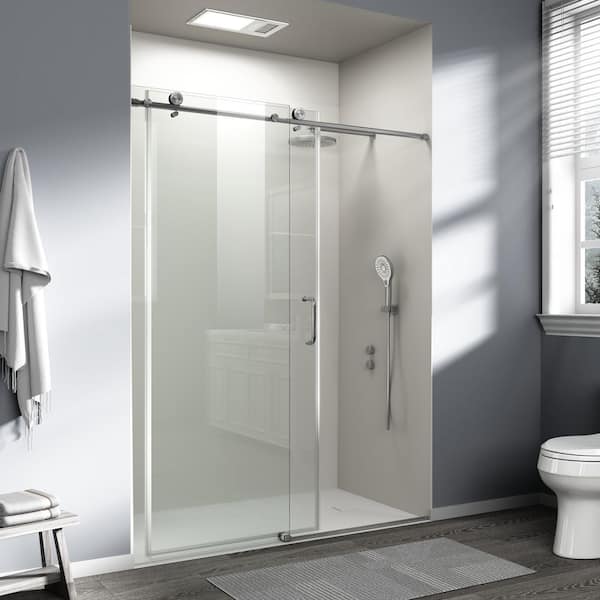 60 in. W x 76 in. H Single Sliding frameless Bypass Bathroom Shower Door with 1/4 in. Tempered Glass in Brushed Nickel
