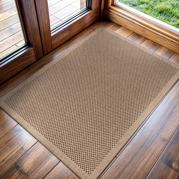 Easy Jute Dark Brown 2 ft. x 3 ft. Check Indoor Outdoor Area Rug