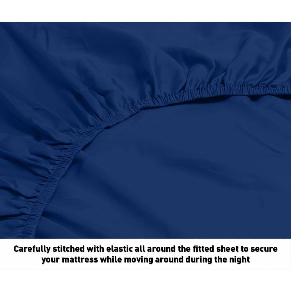 Navy King Microfiber Embroidered Deep Pocket Sheet Set