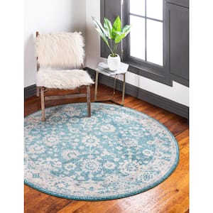 Penrose Krystle Turquoise 3 ft. 3 in. x 3 ft. 3 in. Round Rug