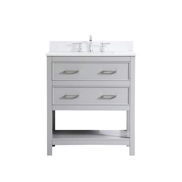 Unbranded Simply Living 30 in. W x 19 in. D x 34 in. H Bath Vanity in Grey with Calacatta White Engineered Marble Top