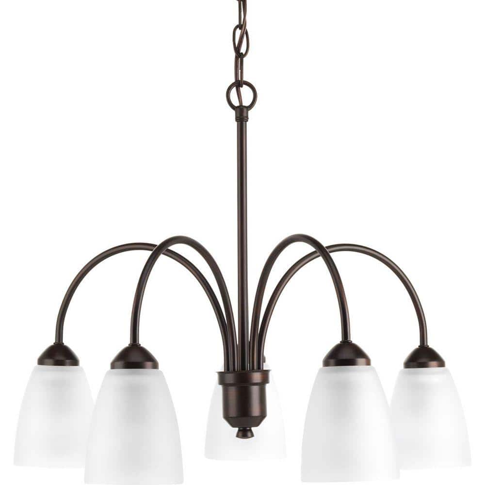 Antique Bronze 5-Light Chandelier with Etched Glass Shades