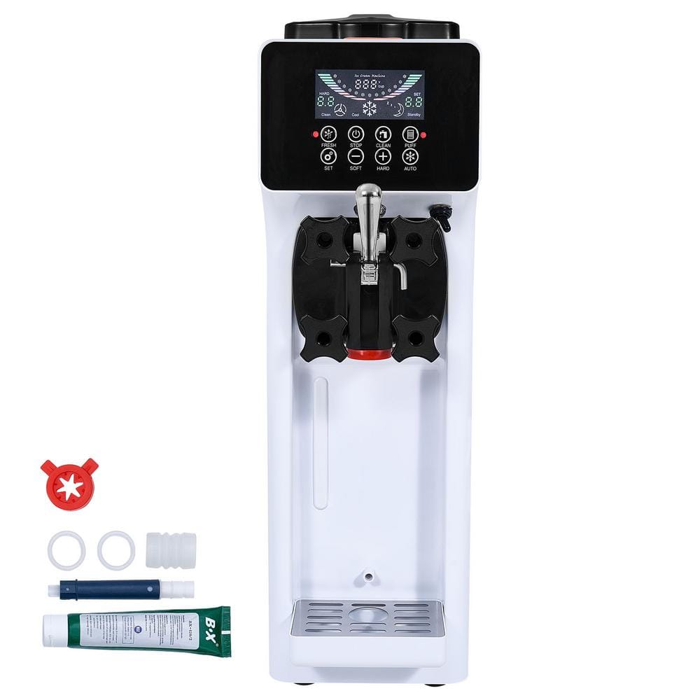 Commercial Ice Cream Machine 10.6 qt. /H Output 1000W Single Flavor Soft Serve 4L Hopper 1. 6L Cylinder in White
