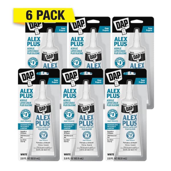Alex Plus 2.8 oz. White Acrylic Latex Caulk Plus Silicone (6-Pack)